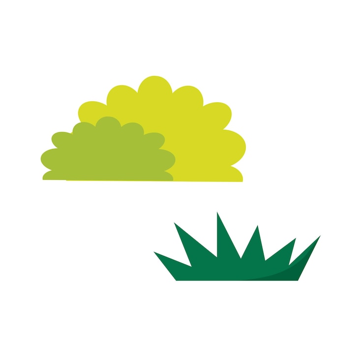 Vector ilustración simple de arbustos y hierba en tonos verdes
