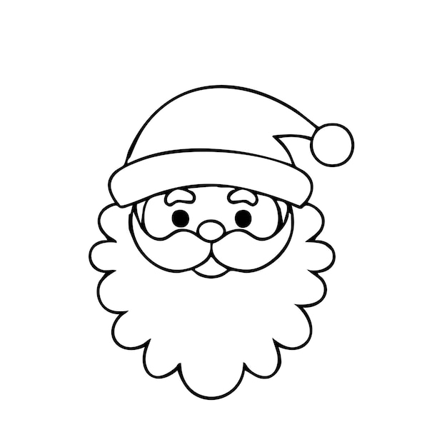Ilustración simple en blanco y negro de la cara de Papá Noel con una barba y un sombrero esponjosos