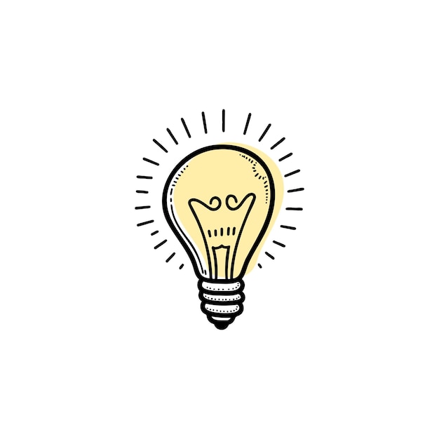 Ilustración simple de una bombilla brillante con líneas radiantes que simbolizan ideas brillantes y creatividad en un contexto de diseño