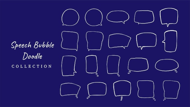 Ilustración simple de burbujas de habla dibujadas a mano, conjunto de vectores sobre fondo azul Conjunto de burbujes de voz dibujados a mano, de diferentes tamaños y formas Conjunto del burbuja de habla de Doodle sobre fondo azul