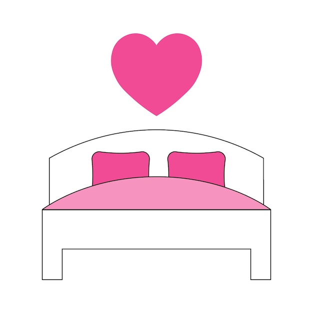 Ilustración simple de cama con icono de corazón para el día de San Valentín