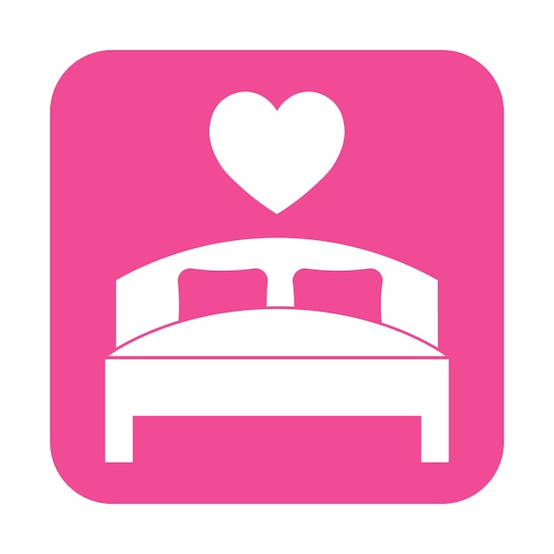 Ilustración simple de cama con icono de corazón para el día de San Valentín