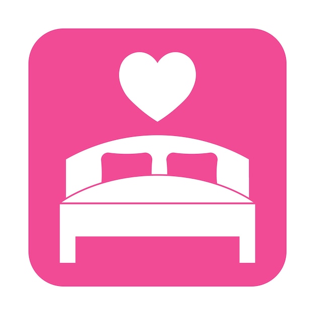 Ilustración simple de cama con icono de corazón para el día de san valentín