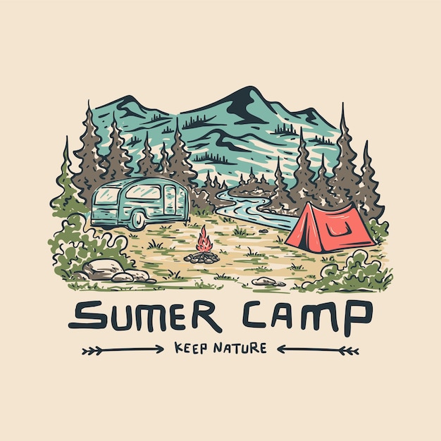 ilustración simple del campamento de verano