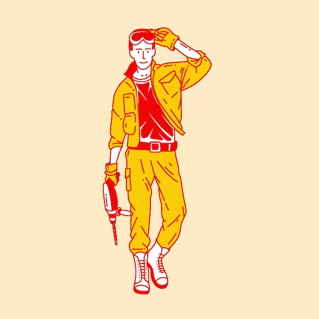 Ilustración simple de una caricatura de un mecánico de taller 5