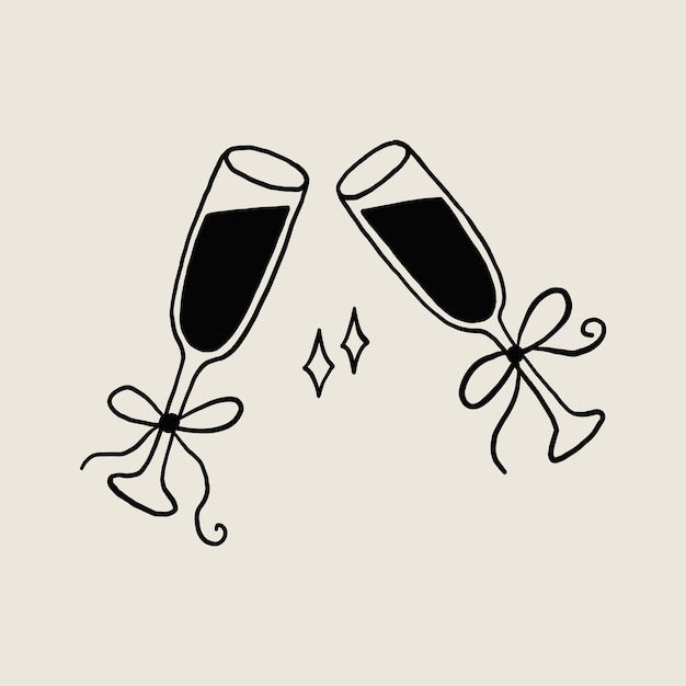 Ilustración simple de las copas de champán brindando en celebración