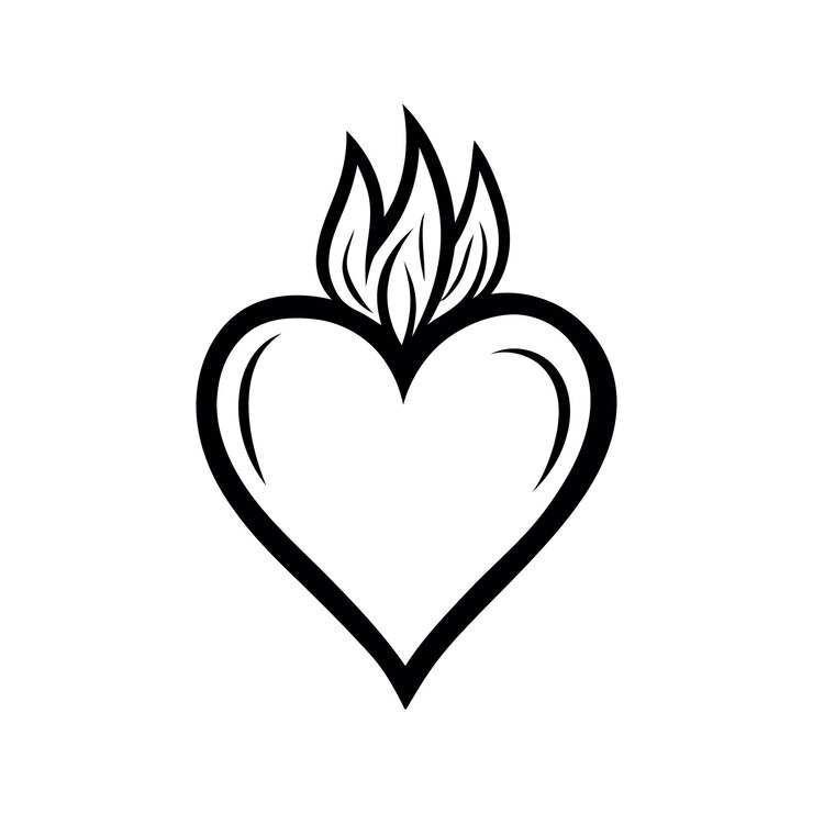 Ilustración simple de un corazón con llamas 1