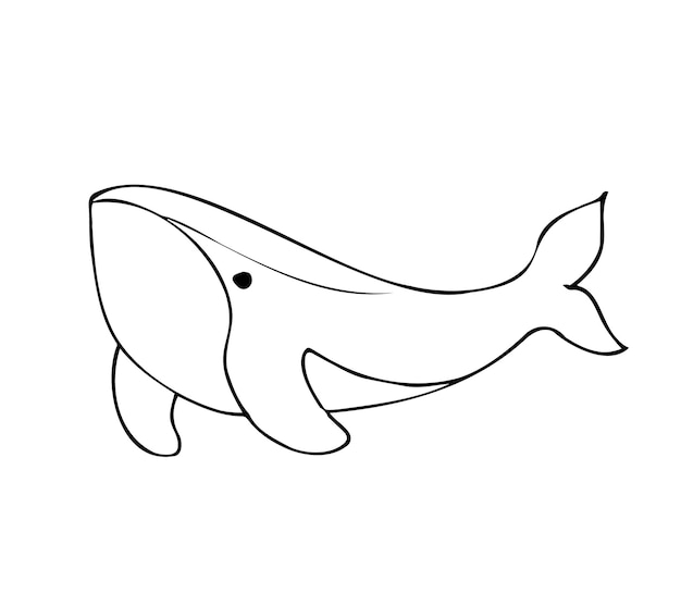 Ilustración simple dibujada a mano de una ballena en estilo de arte de línea minimalista Contorno negro limpio