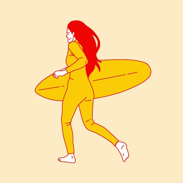 Ilustración simple de dibujos animados de actividades deportivas de surf 4