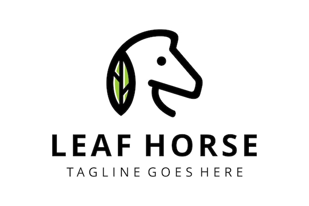 Ilustración Simple Elegance cabeza de caballo con hoja Vector iconos lineales y diseño de logotipo
