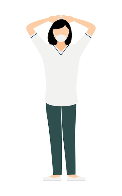 Ilustración simple de una enfermera con el cabello cortado en negro con las manos plegadas detrás de la cabeza