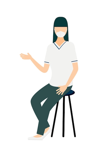Ilustración simple de una enfermera de cabello largo hablando mientras está sentada en una silla