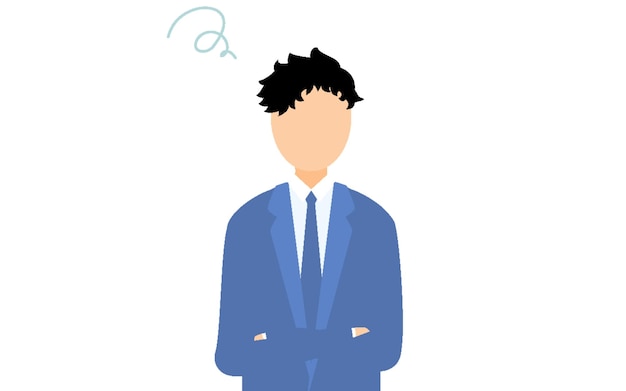 Ilustración simple de un hombre de negocios en traje de negocios dobla los brazos y se preocupa