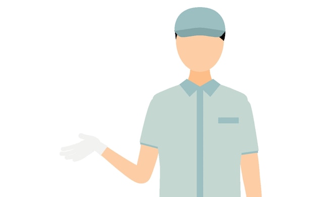 Ilustración simple de un hombre trabajador con una gorra hablando con gestos