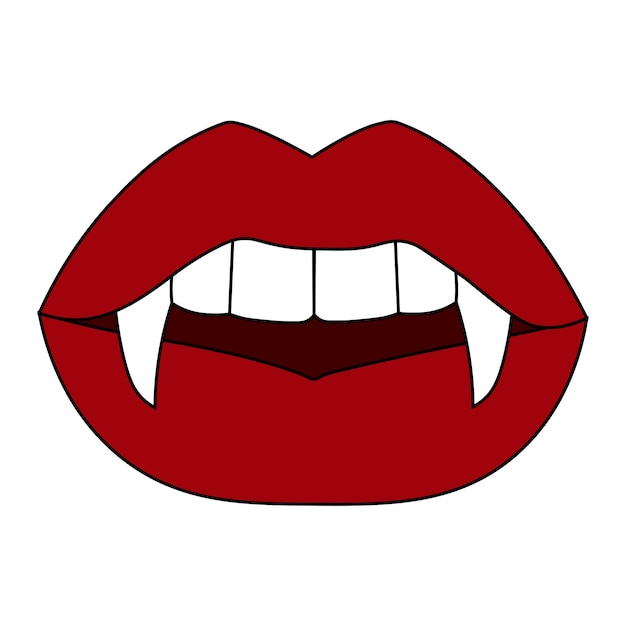 Ilustración simple de labios de mujer sexy con colmillos de vampiro tarjeta de acción de halloween de dibujos animados