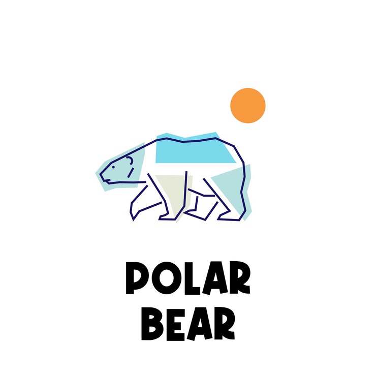 Ilustración simple Logotipo Línea Arte Oso polar con formas abstractas de colores brillantes