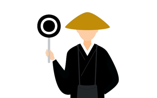 Ilustración simple de un monje budista sosteniendo un palo de maru