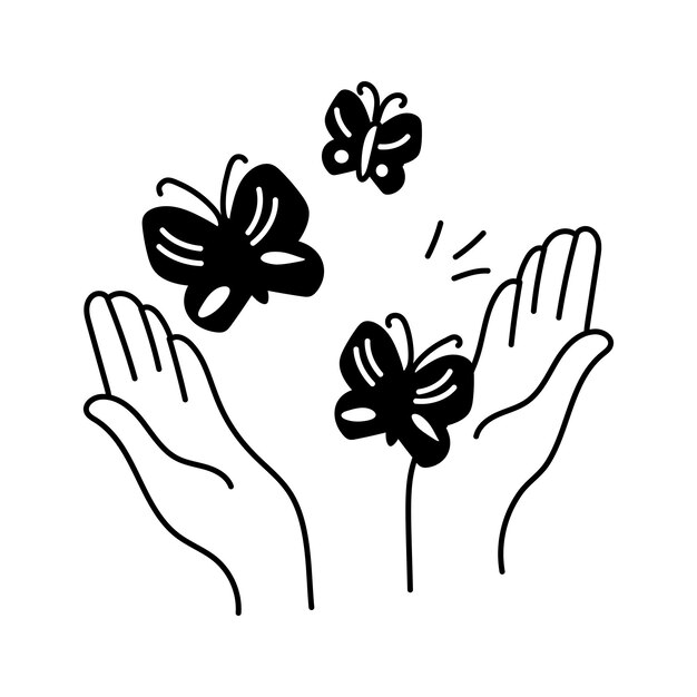 Una ilustración simple muestra dos manos alcanzando mariposas
