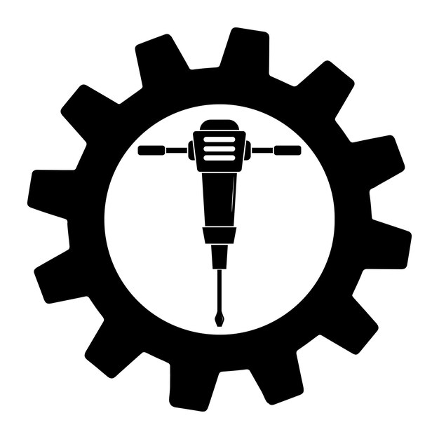 Ilustración simple del taladro de percusión minero en el icono de engranaje