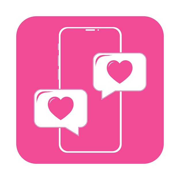 Ilustración simple de teléfono con icono de corazón para el día de San Valentín