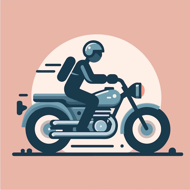 Ilustración simple de un tipo montando una motocicleta de diseño de vector plano