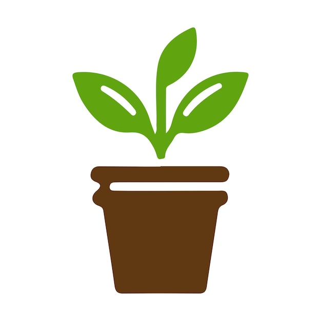 Ilustración simplificada de una planta verde en una olla de flores marrones