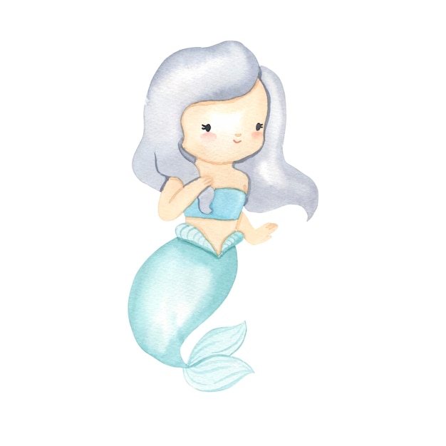 Ilustración de sirena en acuarela para niños