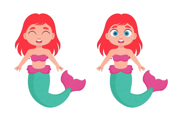 Ilustración de sirena con el color del cabello brillante