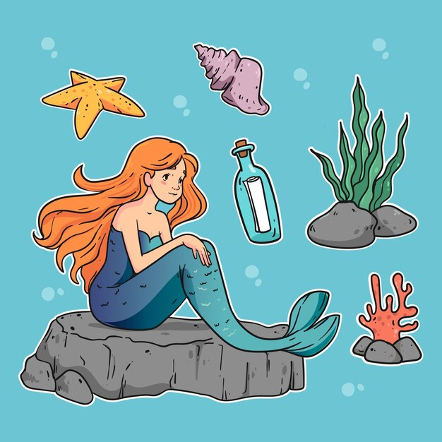 Ilustración de sirena dibujada a mano