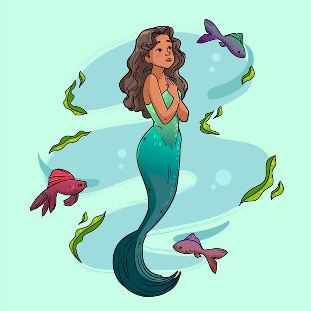 Vector ilustración de sirena negra dibujada a mano