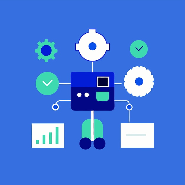 una ilustración de un sistema generado por IA Consiste en un robot azul con una cabeza y brazos blancos