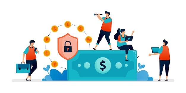 Ilustración del sistema de seguridad financiera en la banca mundial y las transacciones digitales