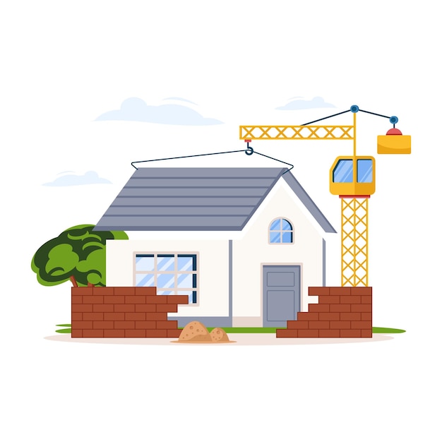 Ilustración del sitio de construcción en estilo plano