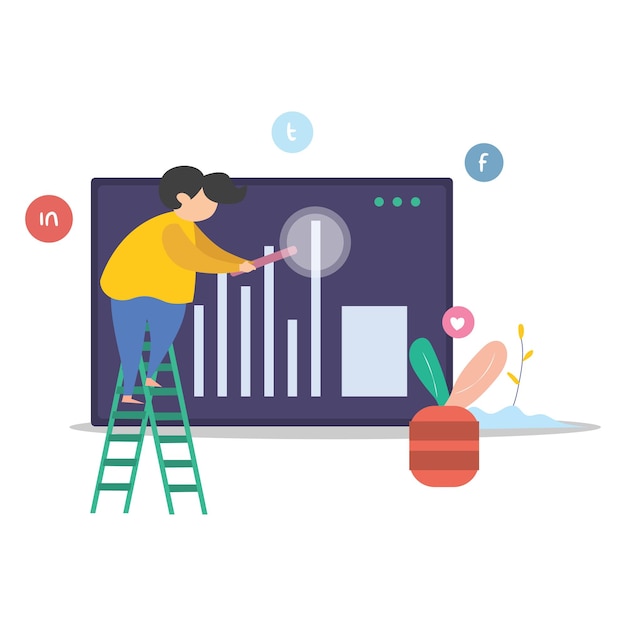 Ilustración de sitio web de big data de mantenimiento de hombre