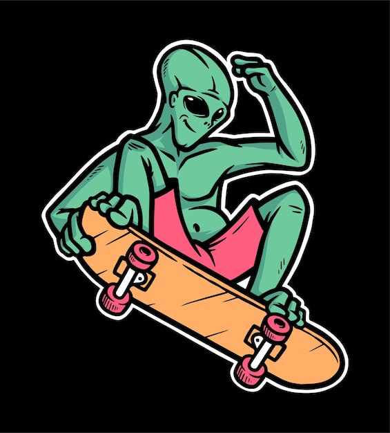 Ilustración de skate alienígena