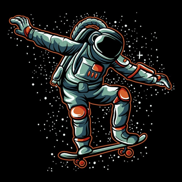 Ilustración de skateboard de astronauta