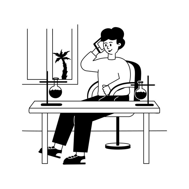 Ilustración sketch de moda de un laboratorio médico