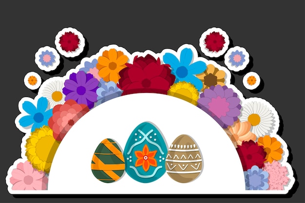 Ilustración sobre la celebración temática de la fiesta de Pascua con huevos brillantes de colores de caza