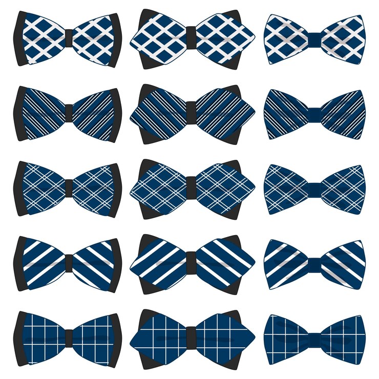 Vector ilustración sobre el tema gran conjunto de colores cinta diferentes tipos corbata de pavo de varios tamaños patrón de cinta que consiste en la colección de prendas textiles corbata de pavo para la belleza corbata depavo es un accesorio divertido hombre en cinta