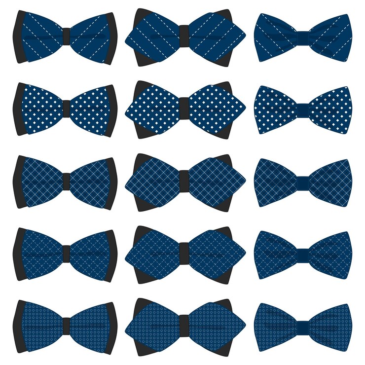 Vector ilustración sobre el tema gran conjunto de colores cinta diferentes tipos corbata de pavo de varios tamaños patrón de cinta que consiste en la colección de prendas textiles corbata de pavo para la belleza corbata depavo es un accesorio divertido hombre en cinta