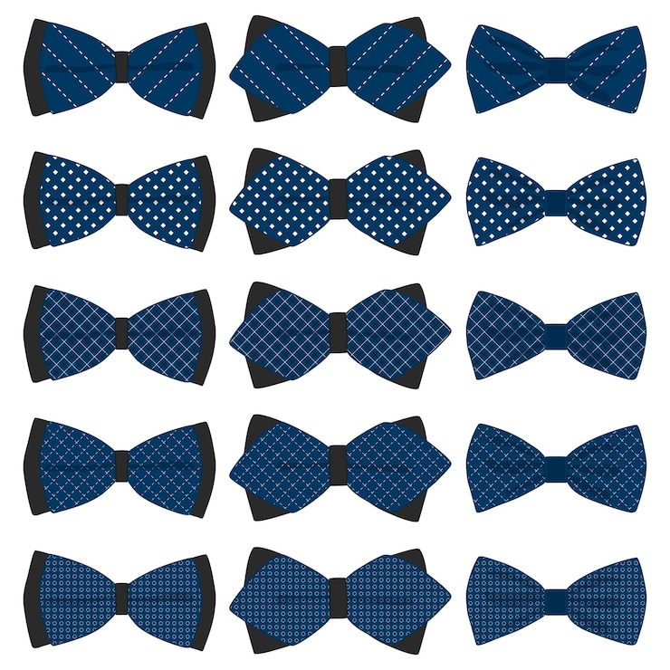 Vector ilustración sobre el tema gran conjunto de colores cinta diferentes tipos corbata de pavo de varios tamaños patrón de cinta que consiste en la colección de prendas textiles corbata de pavo para la belleza corbata depavo es un accesorio divertido hombre en cinta