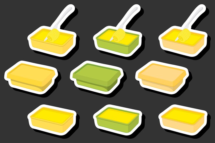 Vector ilustración sobre el tema gran conjunto de colores diferentes tipos de mantequilla cremosa