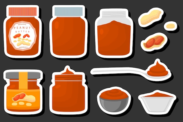 Ilustración sobre el tema gran conjunto de colores diferentes tipos de mantequilla de maní