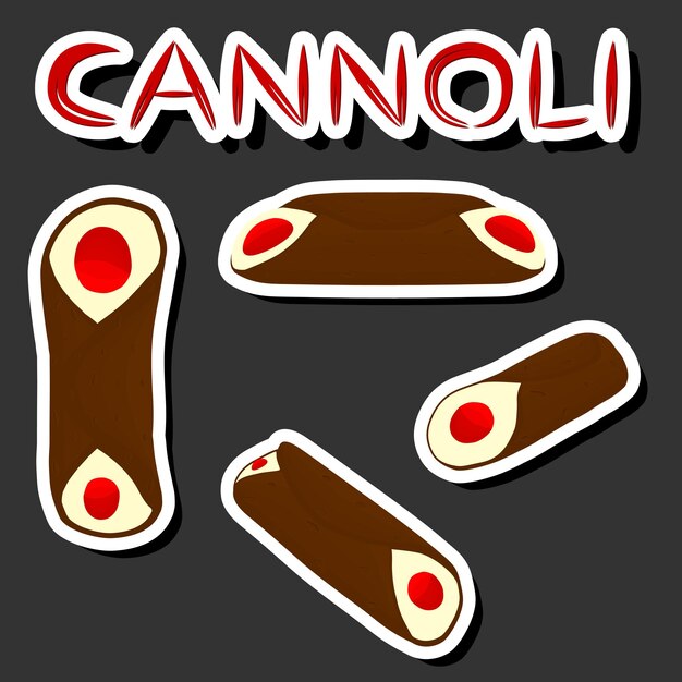 Ilustración sobre el tema gran conjunto diferentes tipos gofres dulces cannoli de postre siciliano