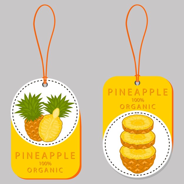 Ilustración sobre el tema gran conjunto diferentes tipos piña tropical amarilla tallo verde varios tamaños Patrón de piña que consiste en una colección de comida tropical para bebidas orgánicas Comer piña tropical