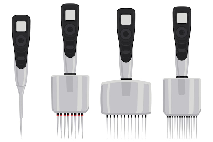 Vector ilustración sobre el tema de un gran kit de pipetas médicas diferentes para el laboratorio