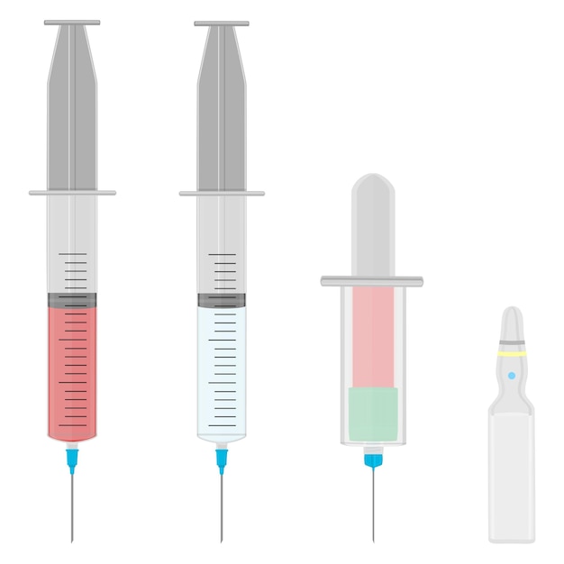 Ilustración sobre el tema grande conjunto de colores diferentes tipos de jeringas