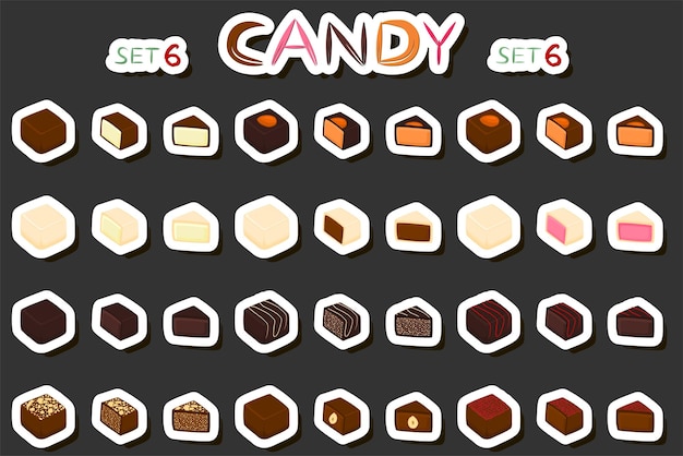 Ilustración sobre el tema hermoso gran conjunto dulce bombón de chocolate