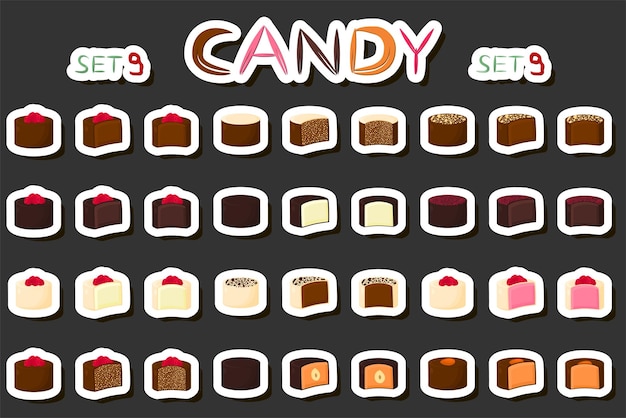 Ilustración sobre el tema hermoso gran conjunto dulce bombón de chocolate