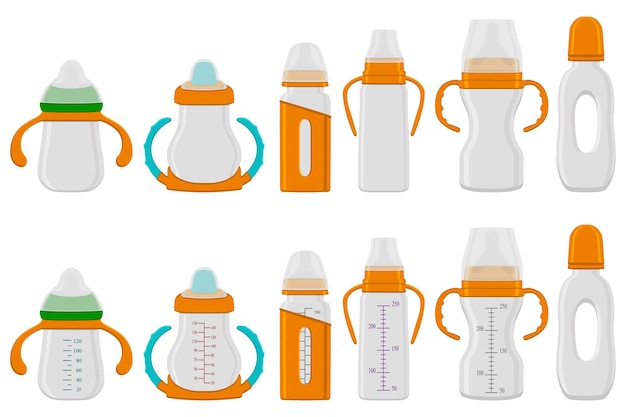 Ilustración sobre el tema kit de gran color leche para bebés en botella con chupete de goma